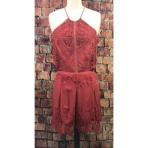 TJD Sleeveless V-Neck Crochet Medium Romper